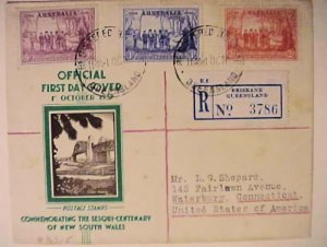 AUSTRALIA FDC 1937 OCT 1 NEW BRISBANE REGISTERED CAT $ 50.00