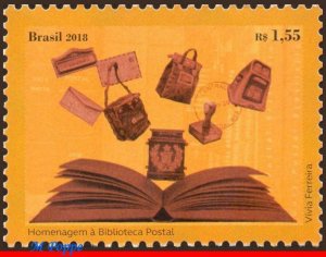 3376 BRAZIL 2018 HOMAGE TO THE POSTAL LIBRARY, MAIL BOXES, POST, RHM C-3753 MNH