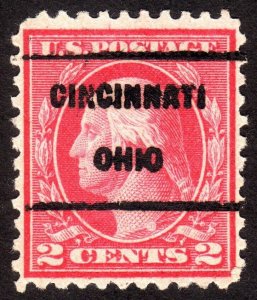 1917, US 2c, Washington, Used, Nice centered, Cincinnati precancel, Sc 499