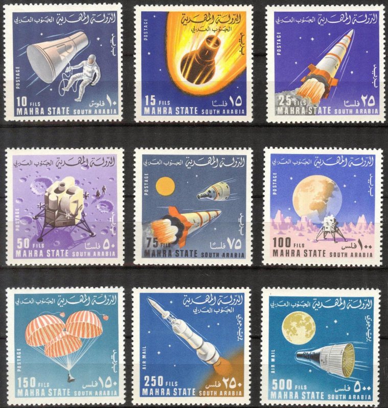 {AM011} Aden / Mahra 1967 Space set of 9 MNH** Mi: 58/66 7,50 Eur.