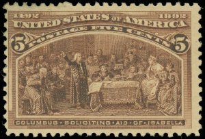 US SCOTT #234 5¢ Columbian, Mint-F/VF-Hinged, SCV $50.00