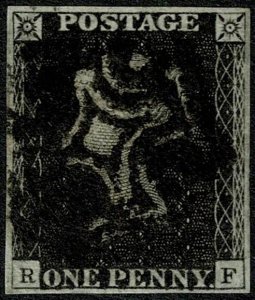 GB 1d Black. Plate 11  RF. Black Maltese Cross cancellation.