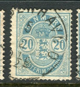 DENMARK; 1884-85 early classic Official issue fine used 20ore. value,