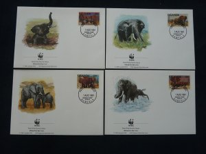 WWF elephant set of 4 FDC Uganda 1991 (-50% for 10 sets or more)