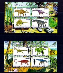 BURUNDI - 2011 - DINOSAURS - PREHISTORIC - REPTILES - PERF - 2 X MINT S/SHEETS!