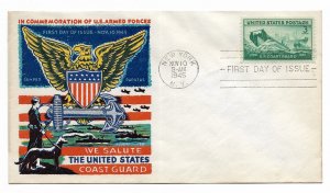 US 936 (Me-23) 3c Coast Guard on FDC Fluegel Multi-Color Cachet Unadd ECV$125.00