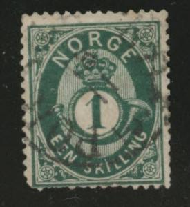 Norway Scott 16a dark green Post Horn stamp CV $65 1873