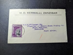 1937 Zanzibar Cover to Cape Town South Africa Sunda Trading Co Traveller