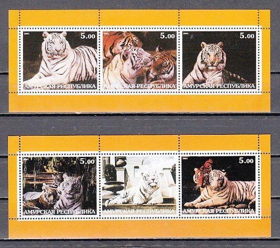 Amurskaya, 2001 Russian Local. Tigers on 2 sheets of 3. ^