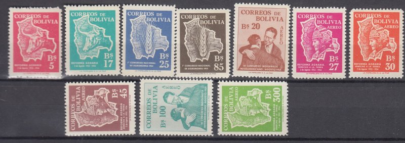 J39795, JL Stamps 1954 bolivia set mnh #384-7,c176-81 designs