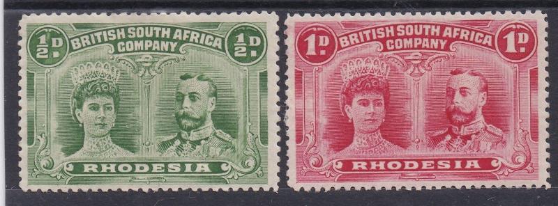 RHODESIA 1910 KGV DOUBLE HEAD 1/2D AND 1D 