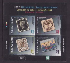 Marshall Is.-Sc#842- id9-unused NH sheet-Stamp on Stamp-UPU Congress-2004-