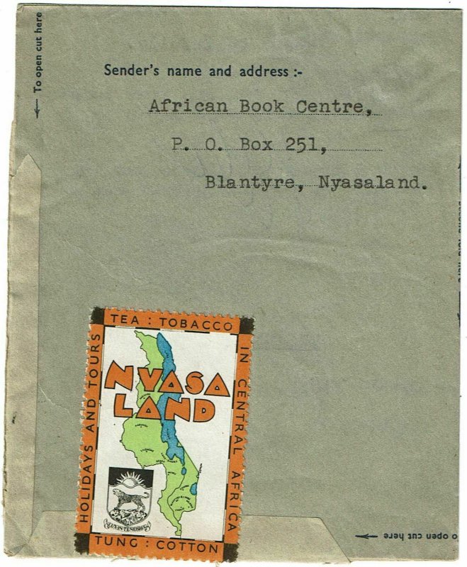 Nyasaland 1951 Blantyre cancel on air letter sheet to the U.S., label reverse