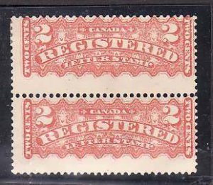 Canada-Sc#F1- id5-unused Registration pair-top stamp hinged-bottom NH-1875-