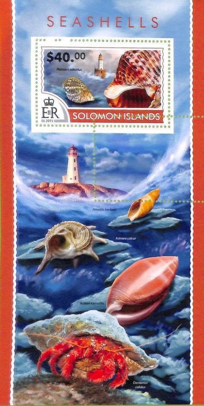 A8538 - SOLOMON - ERROR MISPERF Stamp Sheet - 2015 Coneshells  Lighthouses