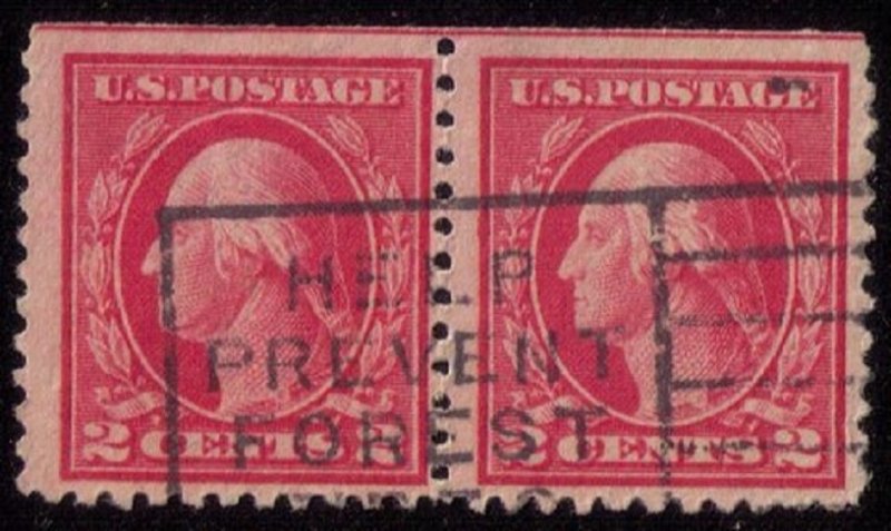 US 499  2c Washington Used Type I Rose Vert. Pair F-VF