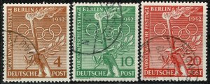 GERMANY BERLIN 1952 OLYMPIC'S GAMES BERLIN USED SG B88-90 Wmk.M7 P.14 SUPERB
