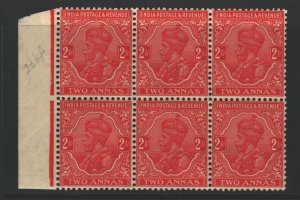 India Sc#111 MNH Block of 6 - 2 stamps very minor creasing