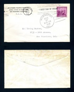 # 836 addressed First Day Cover with Southern Pacific cachet 6-27-1938 #2