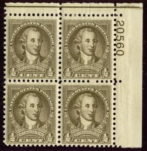 US #704 PLATE BLOCK, VF mint hinged, fresh color,  SUPER SELECT!