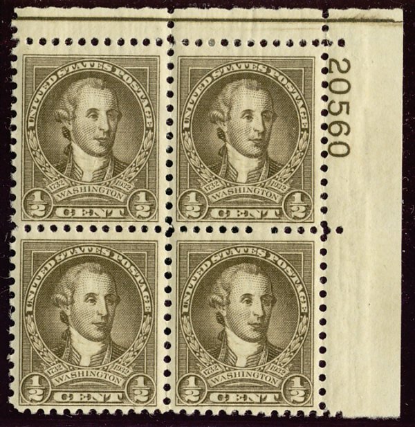 US #704 PLATE BLOCK, VF mint hinged, fresh color,  SUPER SELECT!