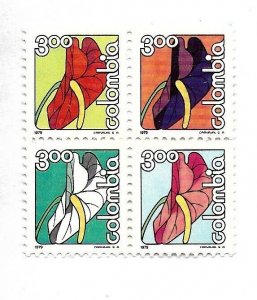 COLOMBIA 1979 FLOWERS FLORA BLOCK OF FOUR DIFFERENT MINT NH SC 874A