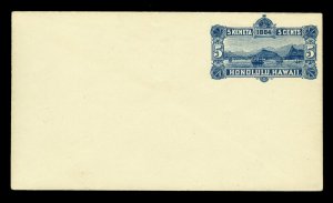 US 1884 HAWAII - Honolulu Harbour 5c dark blue - BLUE INSIDE - Sc# U8 VF+ entire