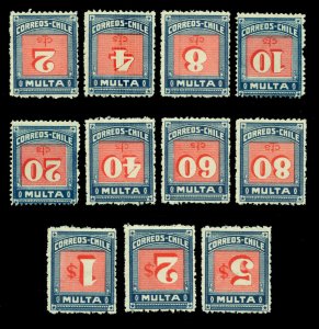 CHILE 1924  Postage Due set - INVERTED CENTER  - Scott # J48-J58 mint MLH