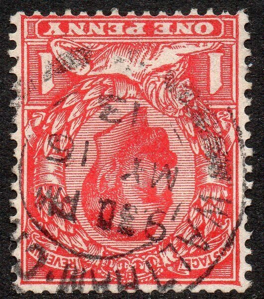 1912 Sg 336Wi N10/1 1d scarlet (T1, R Cypher, Die B) Inverted Watermark