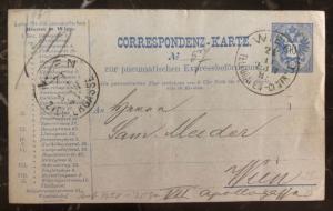 1885 Vienna Austria Pneumatic Mail Postal Stationary Postcard Cover Domestic