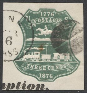 US 1876  Scott U221 3c green Used Cut Square VF Double Line under Postage