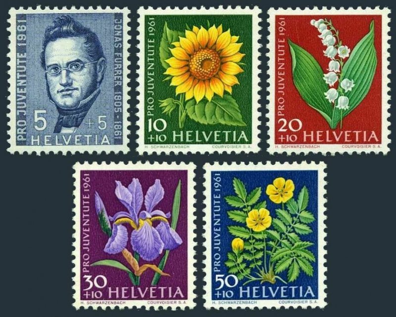 Switzerland B308-B312,MNH.Michel 742-746. Juventute 1961.Jonas Furrer,Flowers.