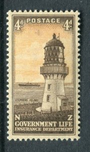 NEW ZEALAND; 1947-65 early Life Insurance Lighthouse issue Mint hinged 4d.