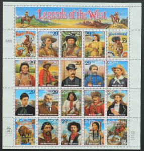 U.S. Used #2869 29c Legends of the West Sheet of 20. CDS Cancel. Scarce!