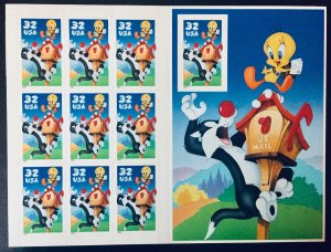 United States #3205 32¢ Sylvester & Tweety Bird SS. Imperf. on right panel MNH