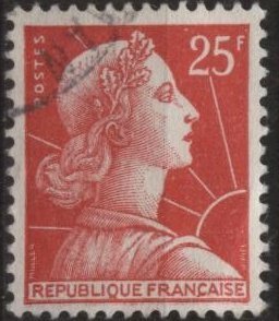 France 756 (used) 25fr Marianne, rose red (1959)