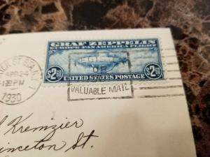 1930 USA Graf Zeppelin Cover Around the World to Schenectady NY # C15