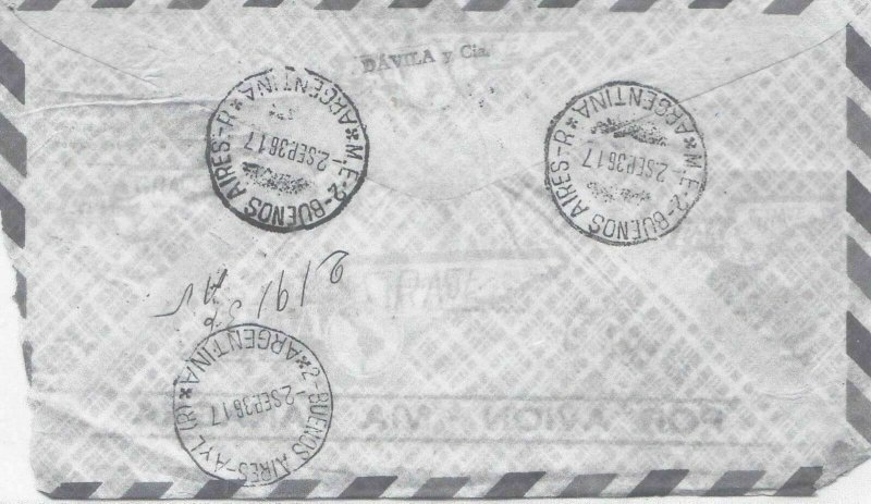 bolivia to buenos aires 1936 stamp cover Ref 9170