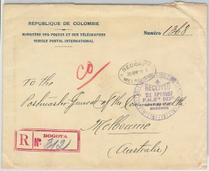 56298 -  COLOMBIA -  POSTAL HISTORY:  COVER to MELBOURNE through CANADA 1937