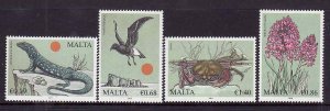 Malta-Sc#1414-17- id12-unused NH set-Biodiversity-Birds-Flowers-2010-