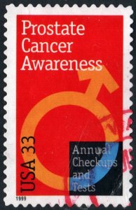 SC#3315 33¢ Prostate Cancer Awareness Single (1999) Used