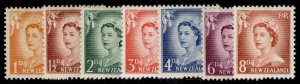 NEW ZEALAND QEII SG745-751, 1955-59 complete set, LH MINT.