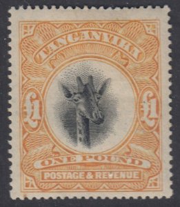 SG 88a Tanganyika 1922-24. £1 yellow-orange with upright watermark. A fine...