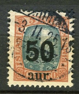 ICELAND; 1921-22 early Portrait surcharged issue fine used 50aur. value