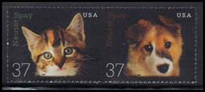 3670-3671 37c Kitten and Puppy Fine MNH Plt/4 LL S11111 F00488