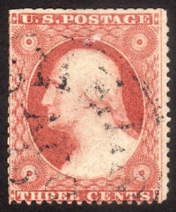 1857, US 3c, Washington, Used, Sc 26