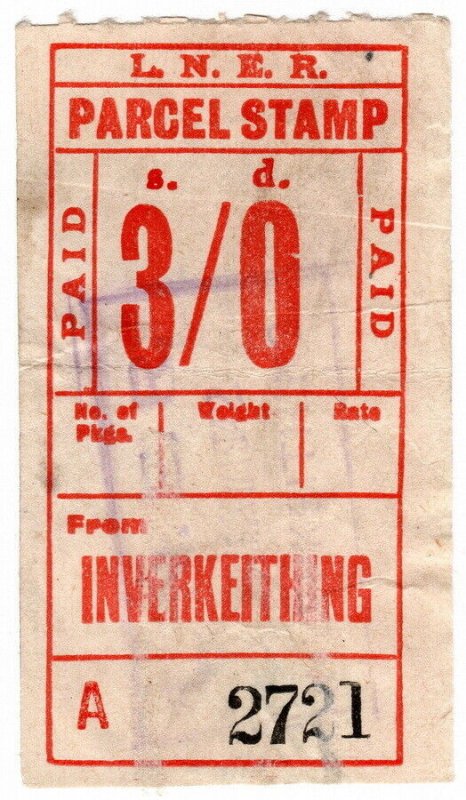 (I.B) London & North Eastern Railway : Parcel Stamp 3/- (Inverkeithing) 