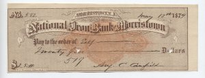 1874 RN-C1 check National Iron Bank Morristown NJ underprinted [6455.12]