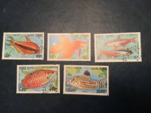 ICOLLECTZONE Cambodia #1197-1201 XF Used Fish (Bk1-30)