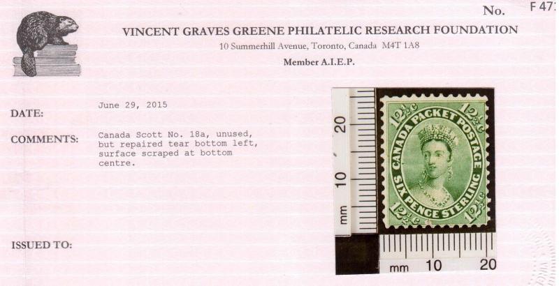 Canada #18 Mint **With Certificate**